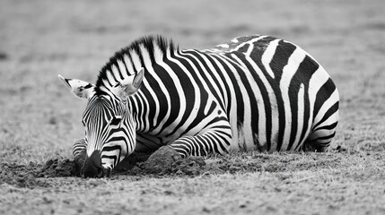 Zebra Resting on Ground Rolling in Dust