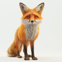Fototapeta premium A Fluffy Red Fox Standing on a White Background