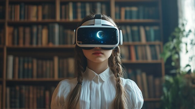 Indoor vr experience library immersive educational content close-up