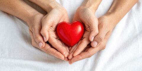 Obraz premium Hands Holding a Red Heart on White Background