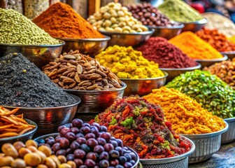 Dried fruits and spices explode with color in this captivating Indian spice market photography.