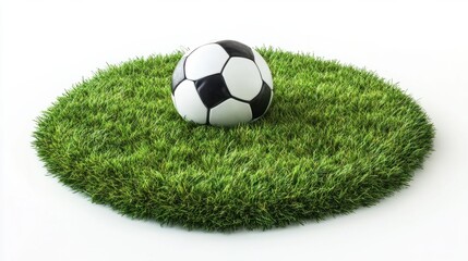 Obraz premium A soccer ball on a grassy patch isolated on a white background, representing the spirit of the game