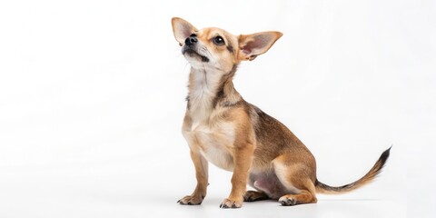 Obraz premium Small Dog Sitting and Looking Up Isolated on White Background