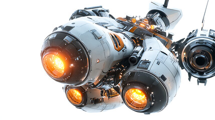 Naklejka premium A futuristic space ship with orange flames coming out of the back