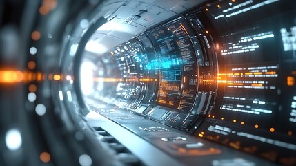 Obraz premium Futuristic space tunnel exploration sci-fi environment digital art