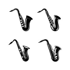 Naklejka premium set of saxophone silhouette, black and white silhouette, vector and illustration