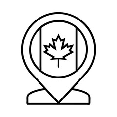 canadian flag pin icon, canada day line art, canada icon - simple black line art icon of canadian flag pin, symbolizing canada day celebrations. canadian vector art.