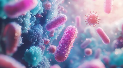 Fototapeta premium Exploring microorganism diversity in a vibrant microscopic world