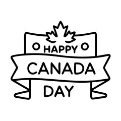  happy canada day banner icon, canada day line art, canada icon - simple black line art icon of happy canada day banner, symbolizing canada day celebrations. canadian vector art.