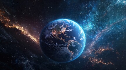 Naklejka premium Swirling auroras illuminate earth space digital art atmosphere satellite view atmospheric beauty