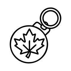 maple leaf keychain icon, canada day line art, canada icon - simple black line art icon of maple leaf keychain, symbolizing canada day celebrations. canadian vector art.