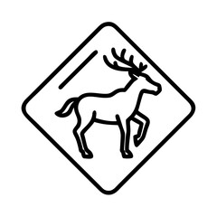 moose crossing sign icon, canada day line art, canada icon - simple black line art icon of moose crossing sign, symbolizing canada day celebrations. canadian vector art.