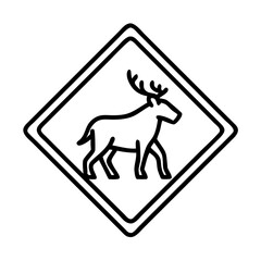 moose crossing sign icon, canada day line art, canada icon - simple black line art icon of moose crossing sign, symbolizing canada day celebrations. canadian vector art.