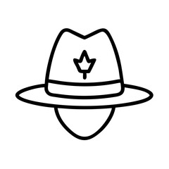 mountie hat icon, canada day line art, canada icon - simple black line art icon of mountie hat, symbolizing canada day celebrations. canadian vector art.