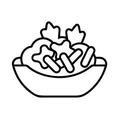 poutine icon, canada day line art, canada icon - simple black line art icon of poutine, symbolizing canada day celebrations. canadian vector art.