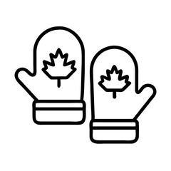 red mittens with maple leaf icon, canada day line art, canada icon - simple black line art icon of red mittens with maple leaf, symbolizing canada day celebrations. canadian vector art.