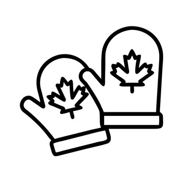 recommend clip art: red mittens with maple leaf icon, canada day line art, canada icon - simple black line art icon of red mittens with maple leaf, symbolizing canada day celebrations. canadian vector art.