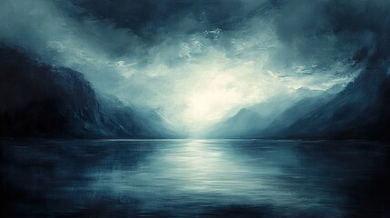 Naklejka premium Serene Lake Landscape: Majestic Mountains and Tranquil Waters