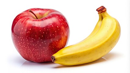 Pureed baby food ingredients:  ripe banana and crisp red apple, cleanly isolated.