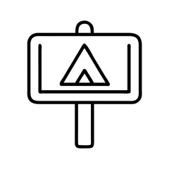 campground sign icon, canada day line art, canada icon - simple black line art icon of campground sign, symbolizing canada day celebrations. canadian vector art.
