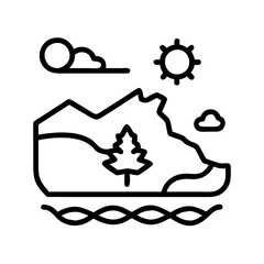 canadian coastline icon, canada day line art, canada icon - simple black line art icon of canadian coastline, symbolizing canada day celebrations. canadian vector art.