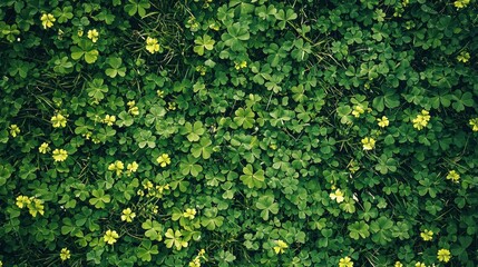 A green background filled with scattered shamrocks and clovers, representing good luck.