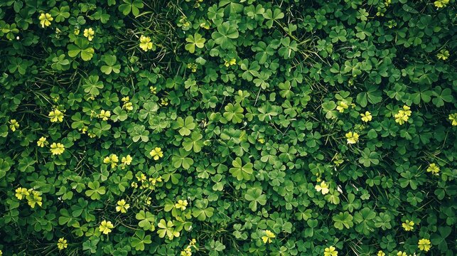 A green background filled with scattered shamrocks and clovers, representing good luck.