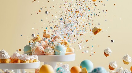 Celebrating a playful baby shower full of pastel decorations and treats in a light yellow setting