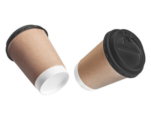 Blank paper coffee cup with lid mockup isolated on white background