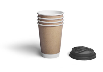 Blank paper coffee cup with lid mockup isolated on white background