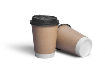 Blank paper coffee cup with lid mockup isolated on white background