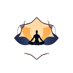 Peaceful Inner Harmony: A minimalist silhouette of a person meditating in a lotus position, symbolizing tranquility and inner peace.