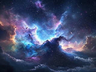 Fototapeta premium Galactic dance of colors nebula digital artwork space cosmic view vibrant beauty