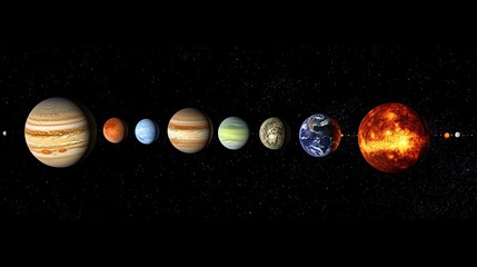 Planets aligned in space showing solar system arrangement