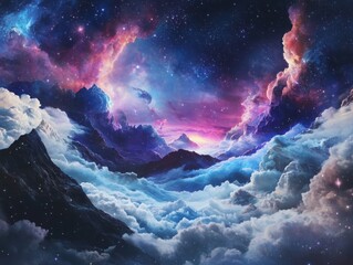 Explore the vibrant cosmic landscape of colorful star clusters and glowing gas clouds in a celestial environment