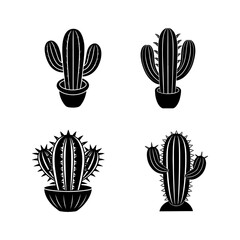 Set of Cactus plant silhouette, black and white silhouette, vector and illustration