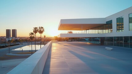 Obraz premium Exploring a vibrant cultural district modern architecture art installations creative environment clear sky