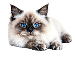 Playful cat with striking blue eyes indoor setting digital illustration cozy atmosphere