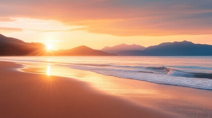 Fototapeta premium Serene sunset reflection tranquil beach nature photography coastal environment scenic view