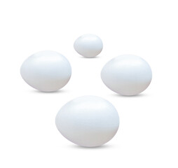 closeup of White chicken eggs isolated on white background