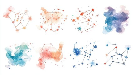 Watercolor Constellations Abstract Starry Night Sky Art