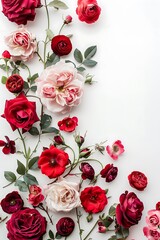 Elegant Arrangement of Red and Pink Roses on White Background