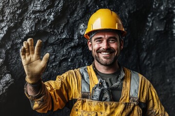 A smiling man wearing a hard hat and a yellow safety vest, exuding confidence and professionalism in a construction setting.
