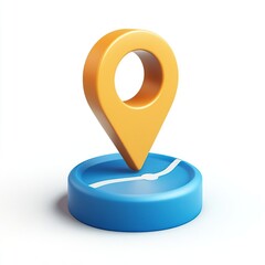 a blue and yellow pin with a yellow marker