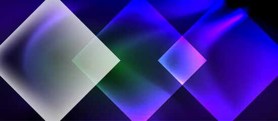 Glass squares with neon shiny light abstract background