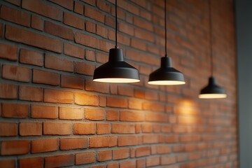 Obraz premium Artistic shot of a textured brick wall illuminated by dramatic industrial lighting, enhancing urban aesthetics.