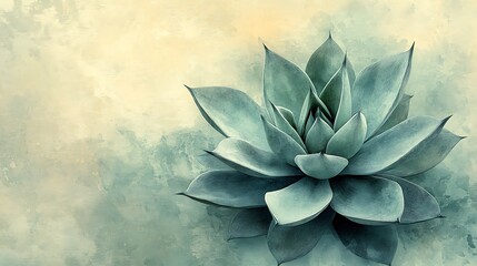 An agave plant rendered in monochrome line art, paired with soft watercolor fills in muted green tones, placed on a textured neutral backdrop, hd quality, modern and serene. --ar 16:9
