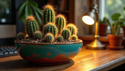 Beautiful Cactus Arrangement in Home Office Setting