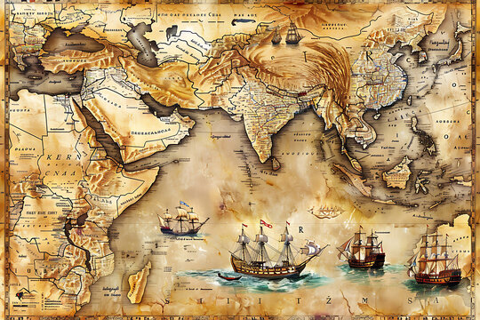 Vintage Maritime Map of the Middle East and Asia