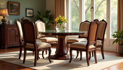Elegant Dining Room with Wooden Furniture